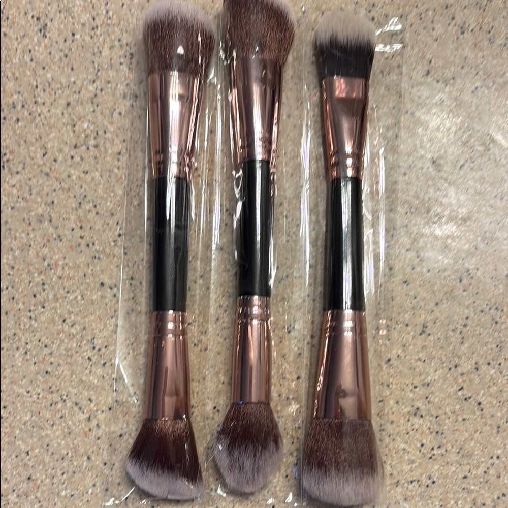 Dual-Ended Makeup Brush Set - Rose Gold and Black